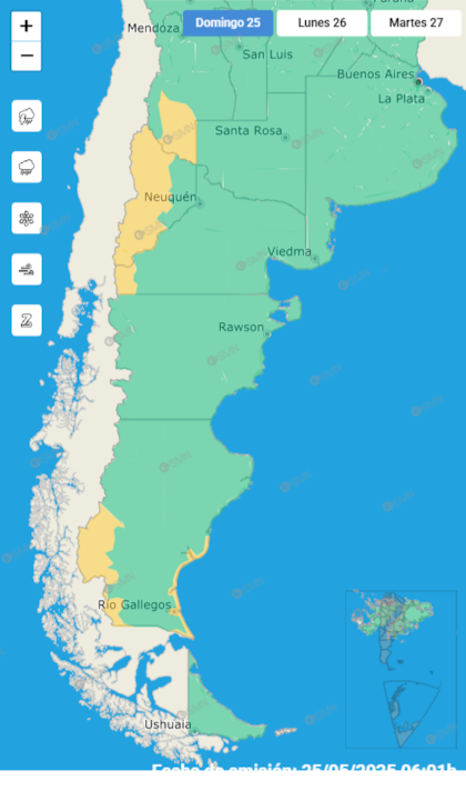 El mapa de las alertas para este domingo.