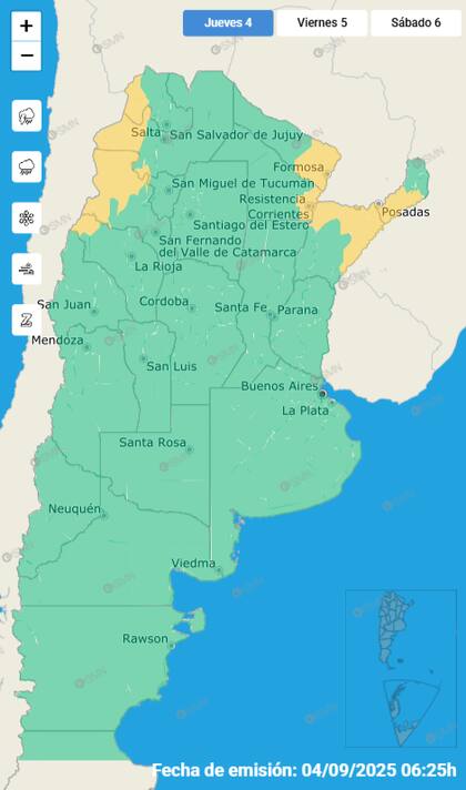 El mapa de las alertas para este jueves.