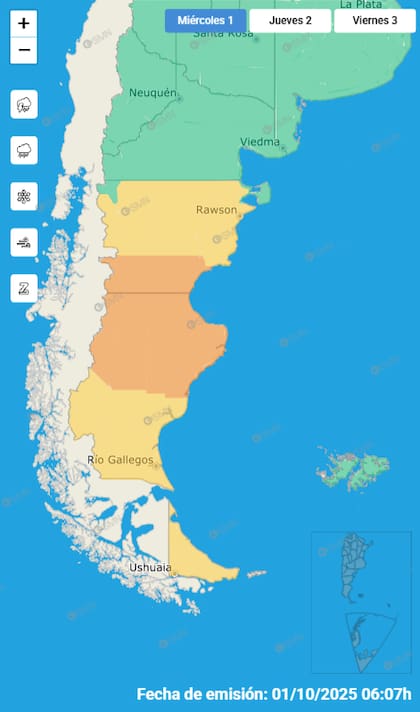 El mapa de las alertas para este miércoles.
