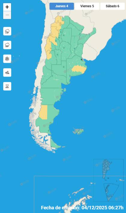 El mapa de las alertas para este jueves.