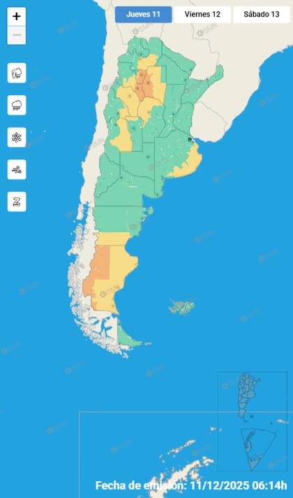 El mapa de las alertas para este jueves.