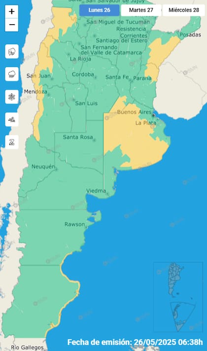 El mapa de las alertas para este lunes.