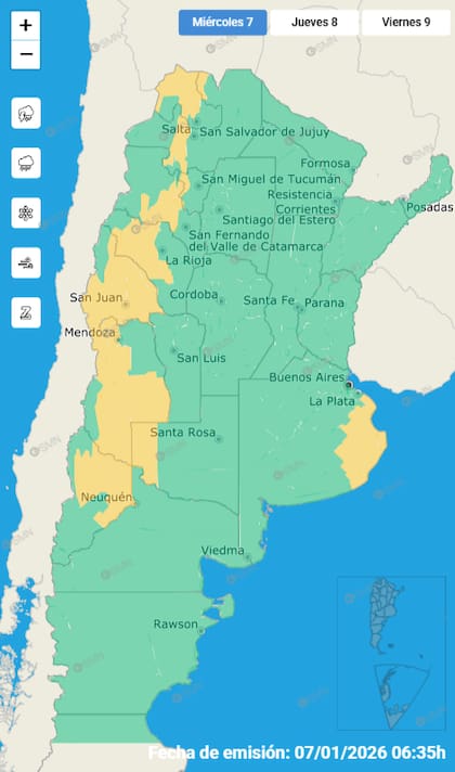 El mapa de las alertas para este miércoles.