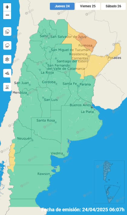El mapa de las alertas para este jueves.