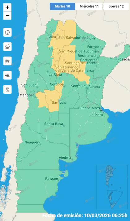 El mapa de las alertas para este martes.