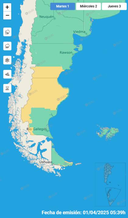 El mapa de las alertas para este martes.