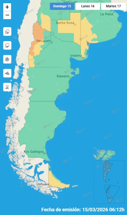 El mapa de las alertas para este domingo.