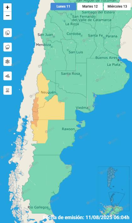 El mapa de las alertas para este lunes.