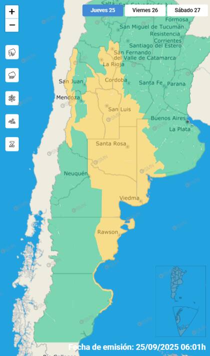 El mapa de las alertas para este jueves.