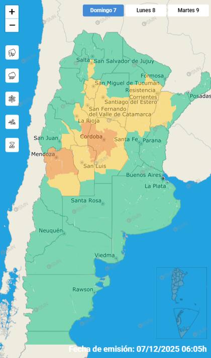 El mapa de las alertas para este domingo.