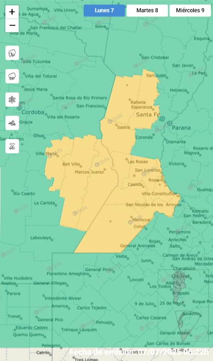 El mapa de las alertas para este lunes.