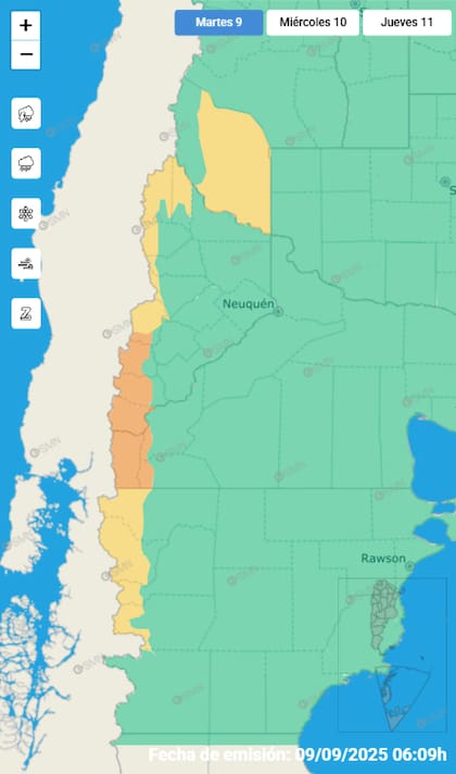 El mapa de las alertas para este martes.