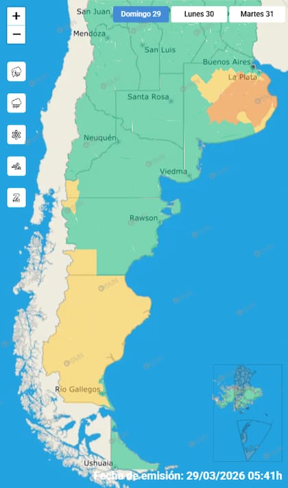 El mapa de las alertas para este domingo.