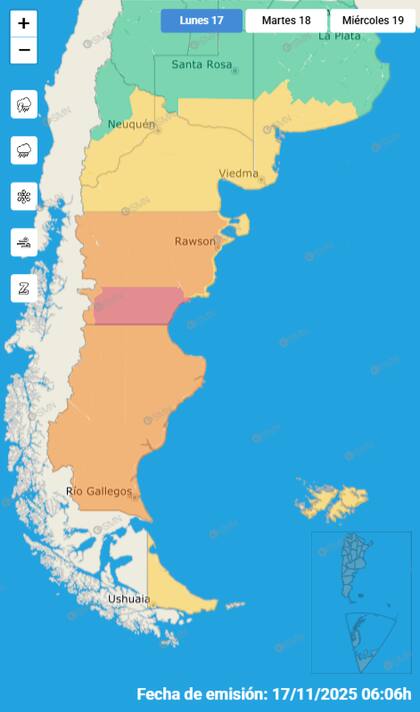 El mapa de las alertas para este lunes.