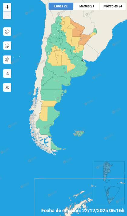 El mapa de las alertas para este lunes.