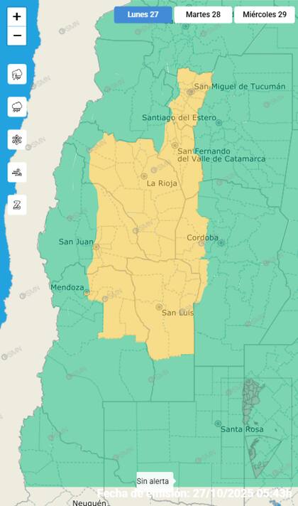 El mapa de las alertas para este lunes.