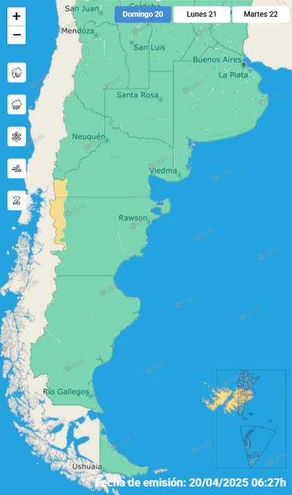 El mapa de las alertas para este domingo.
