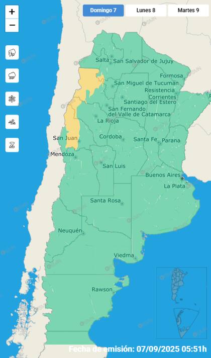 El mapa de las alertas para este domingo en todo el país.
