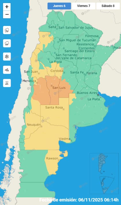 El mapa de las alertas para este jueves en todo el país.