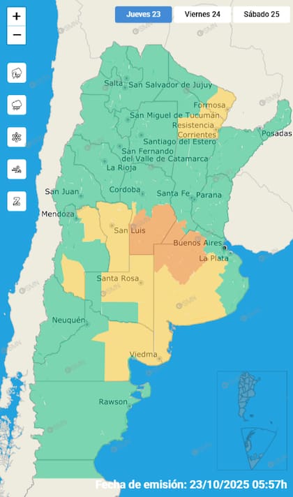 El mapa de las alertas para este jueves en todo el país.