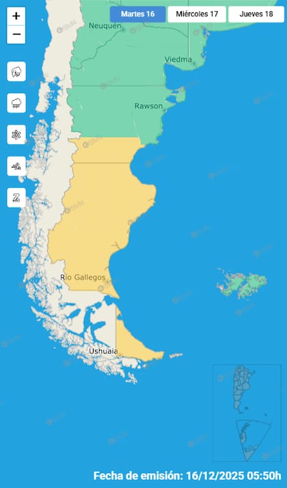 El mapa de las alertas para este martes, según el SMN.