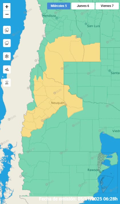 El mapa de las alertas para este miércoles en todo el país.