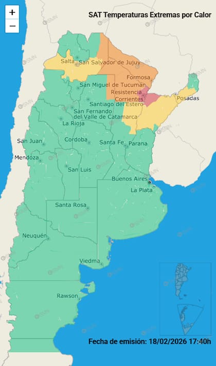 El mapa de las alertas por calor para este jueves.