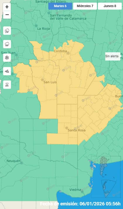El mapa de las alertas por tormentas para este martes.