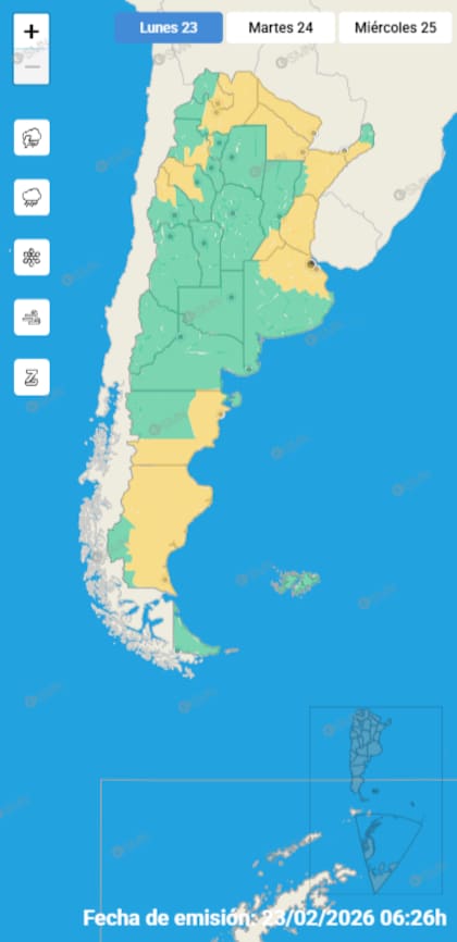 El mapa de las alertas por tormentas para este lunes en todo el país.