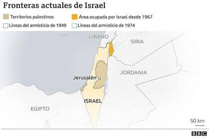 El mapa de las fronteras de Israel.