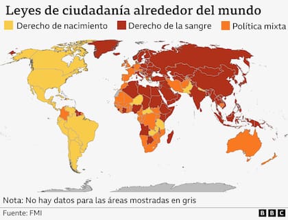 El mapa de las leyes de ciudadanía en el mundo.