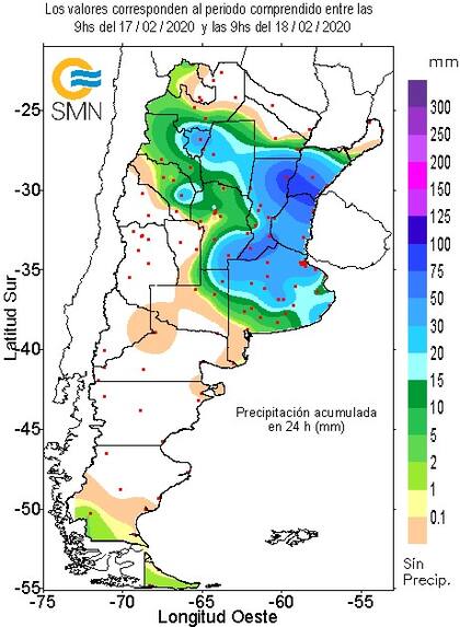 El mapa de las lluvias de las últimas 24 horas