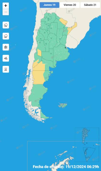 El mapa de las lluvias para este jueves.