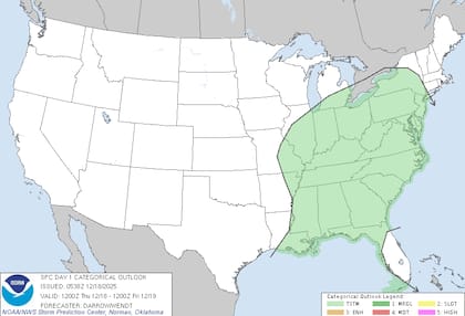 El mapa de las lluvias que se esperan en Estados Unidos hacia el viernes