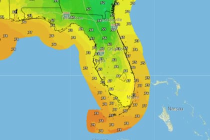 El mapa de las temperaturas mínimas en Florida durante el sábado 18 de octubre