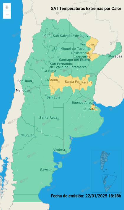 El mapa de las temperaturas para este jueves.