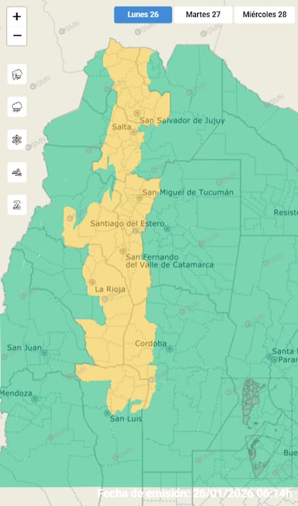 El mapa de las tormentas para este lunes 26 de enero