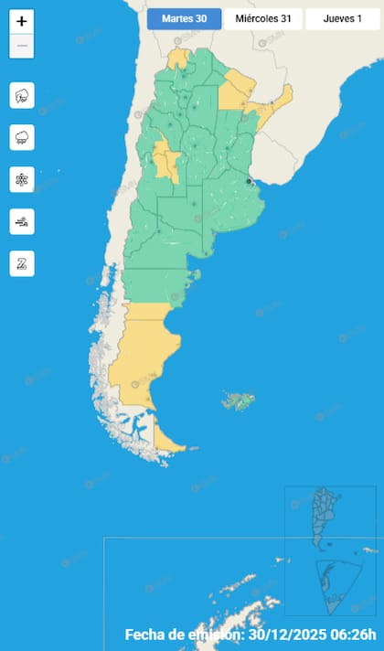 El mapa de las tormentas para este martes, según el SMN.