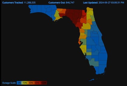 El mapa de los cortes de luz en Florida