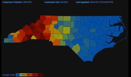 El mapa de los cortes de luz en Carolina del Norte