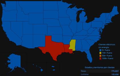 El mapa de los cortes de luz en EE.UU. este viernes 17 de mayo