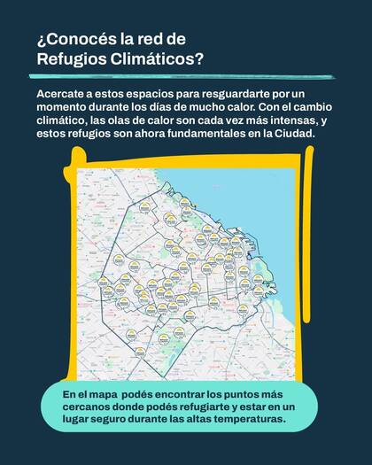 El mapa de los refugios climáticos en la Ciudad.