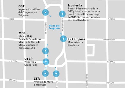 El mapa de movilizaciones en los alrededores del Congreso