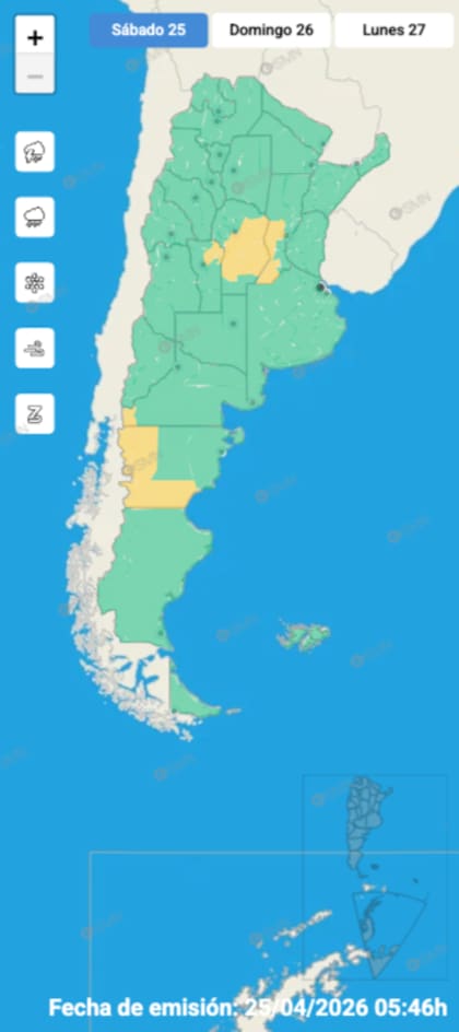 El mapa de previsiones del SMN para este sábado en todo el país