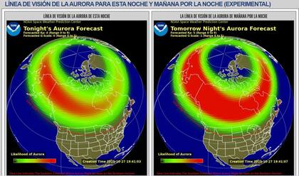 El mapa de pronóstico de auroras de la NOAA