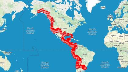 El mapa de viaje de la pareja, en detalle