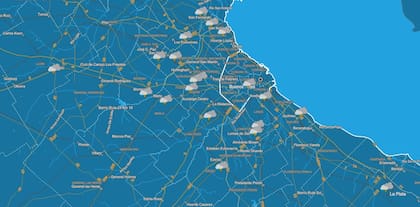 El mapa del AMBA en la tarde del miércoles 7 de enero, con probabilidades de precipitaciones