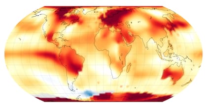 El mapa del calor de 2023 elaborado por la NASA; 2024 va camino a superar al año pasado (NASA)