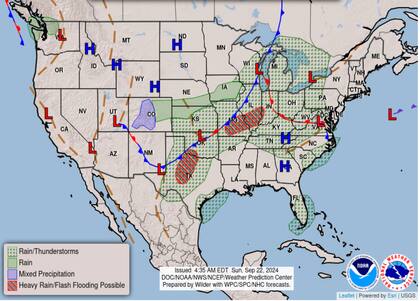 El mapa del clima este domingo 22 de septiembre.
