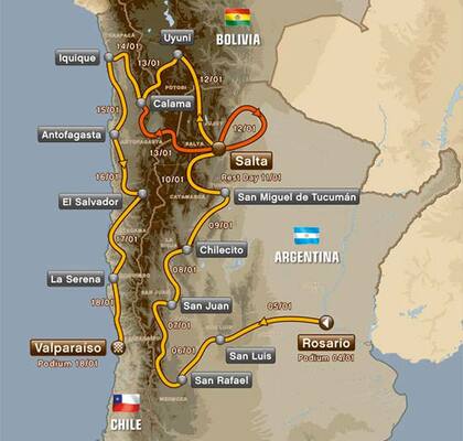 El mapa del Dakar 2014